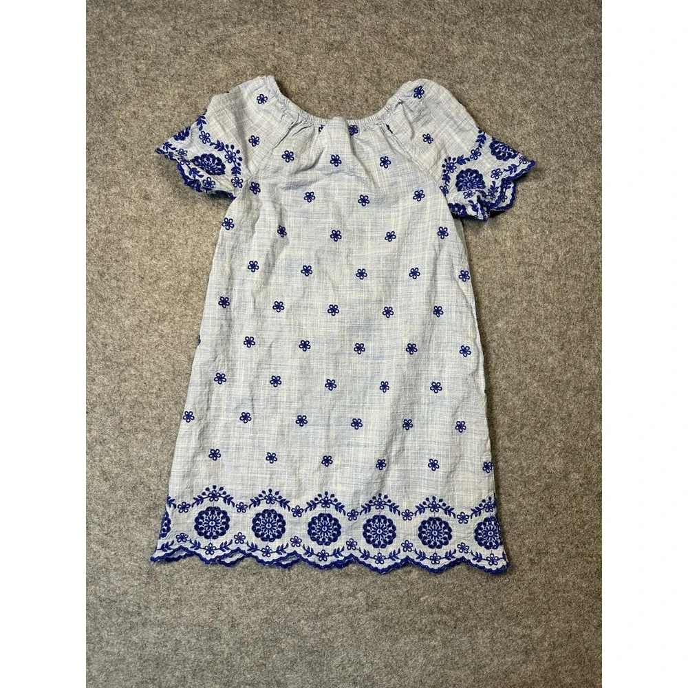 Gymboree Shift Dress Girls 7 Blue Bon Voyage Mommy And Me Eyelet Scalloped Hem